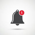 Simple graphic illustration of a notification bell icon. The bell is depicted in solid gray with a Royalty Free Stock Photo