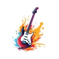 Simple graphic logo of color styled guitar on white background.