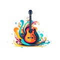 Simple graphic logo of color styled guitar on white background.