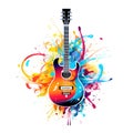 Simple graphic logo of color styled guitar on white background.