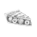 Simple graphite pencil sketch of rustic cherry pie slice from side view. Hand drawn, textured food illustration Royalty Free Stock Photo