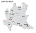 Simple gray administrative map of Lombardy region of Italy