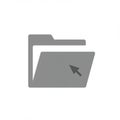A simple gray folder icon with a large, stylized arrow cursor pointing towards it. The