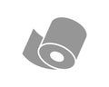 Simple gray icon of a roll of paper, unfurling. Represents new beginnings, continuous process, or content creation