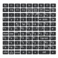 Simple gray keyboard buttons with white letters. English and Russian keyboard languages.