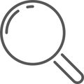 Simple gray magnifying glass icon representing searching, browsing, seeking, finding, exploring, analyzing, researching