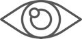 Simple gray stylized eye with light reflection looking right on white background representing concepts such as vision