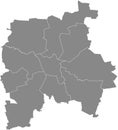 Gray map of districts of Leipzig, Germany