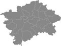 Gray map of municipal districts of Prague, Czech Republic