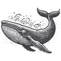 Simple Gray Whale Side View Vintage Vector Illustration. Royalty Free Stock Photo
