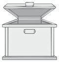 Simple grayscale line art illustration of an open empty storage chest Royalty Free Stock Photo