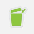 Simple green icon - trashcan with open lid, arrow