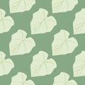 Simple green leaves seamless pattern on light background. Foliage wallpaper in flat style Royalty Free Stock Photo