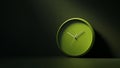 A simple green neon clock on a dark background. Generative AI. Royalty Free Stock Photo