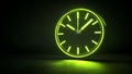 A simple green neon clock on a dark background. Generative AI. Royalty Free Stock Photo