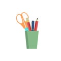 Simple green pencil holder isolated on white background icon