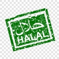 Simple Green Rubber Stamp Sign Halal, allowed to eat and drink in islam people, Rectangle border, at transparent effect background