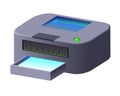 Simple grey plastic printer with paper & blue illuminating, digital home equipment Royalty Free Stock Photo