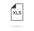 Simple greyscale icon of sheet file and XLS text inside