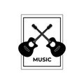 Simple guitar logo vintage icon badge mono line illustration design