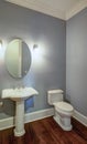 Simple half bathroom interior with light blue walls