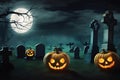 Halloween ghosts with funny pumpkin on orange background. Happy halloween holiday concept. Royalty Free Stock Photo