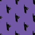 Simple Halloween seamless pattern background with black cats.