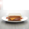 Simple ham and cheese sandwich on white bread on plate Royalty Free Stock Photo