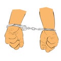 Simple Hand Draw Sketch Flat Color, Ilustration for under arrest, man with Handcuff Royalty Free Stock Photo