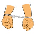 Simple Hand Draw Sketch Flat Color, Ilustration for under arrest, man with Handcuff Royalty Free Stock Photo