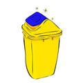 Vector simple hand draw sketch, Yellow and Blue Clean Empty Trash at white background Royalty Free Stock Photo