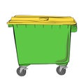 Vector simple hand draw sketch, Yellow and Green Big Clean Empty Trash