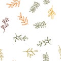 Simple hand drawing autumn leaves seamless pattern on white background.