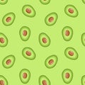 Simple hand drawn avocado seamless pattern, vegetables healthy food background, positive green flying sliced avocados, ecological Royalty Free Stock Photo