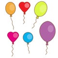 Simple hand drawn balloons isolated on white. Round, oval and heart shaped