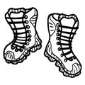 Simple hand-drawn black and white linear clipart of the pair of hiking boots