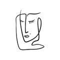 Simple hand drawn black and white trendy line portrait art. Abstract composition