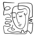 Simple hand drawn black and white trendy line portrait art. Abstract composition