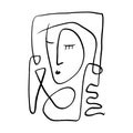 Simple hand drawn black and white trendy line portrait art. Abstract composition