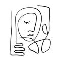 Simple hand drawn black and white trendy line portrait art. Abstract composition