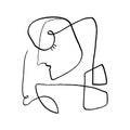 Simple hand drawn black and white trendy line portrait art. Abstract composition