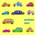 Hand drawn simple cartoon cars set Royalty Free Stock Photo