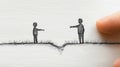 A simple hand-drawn doodle featuring two men, one on the left and the other on the right, both pointing downward toward the ground Royalty Free Stock Photo