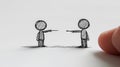 A simple hand-drawn doodle featuring two men, one on the left and the other on the right, both pointing downward toward the ground Royalty Free Stock Photo