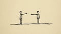 A simple hand-drawn doodle featuring two men, one on the left and the other on the right, both pointing downward toward the ground Royalty Free Stock Photo