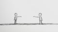 A simple hand-drawn doodle featuring two men, one on the left and the other on the right, both pointing downward toward the ground Royalty Free Stock Photo