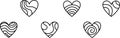 Simple hand-drawn flat linear hearts icon set Royalty Free Stock Photo