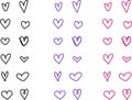 Simple hand-drawn flat linear hearts icon set Royalty Free Stock Photo