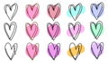 Simple hand-drawn flat linear hearts icon set Royalty Free Stock Photo