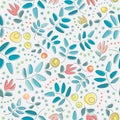 Simple hand drawn flowers and ash leaves with polka dots Royalty Free Stock Photo
